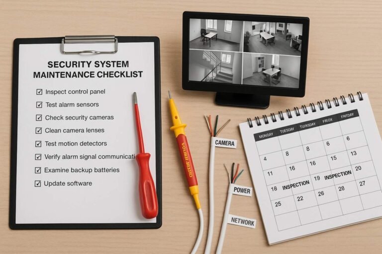 Security system maintenance checklist with tools